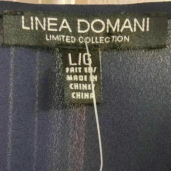 Linea Domani navy pop over long sleeve blouse‎ polyester. Large. NWT - Picture 7 of 7